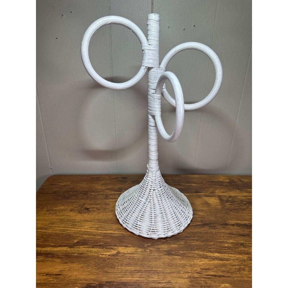 White Wicker Three Towel Rack Holder, Freestanding